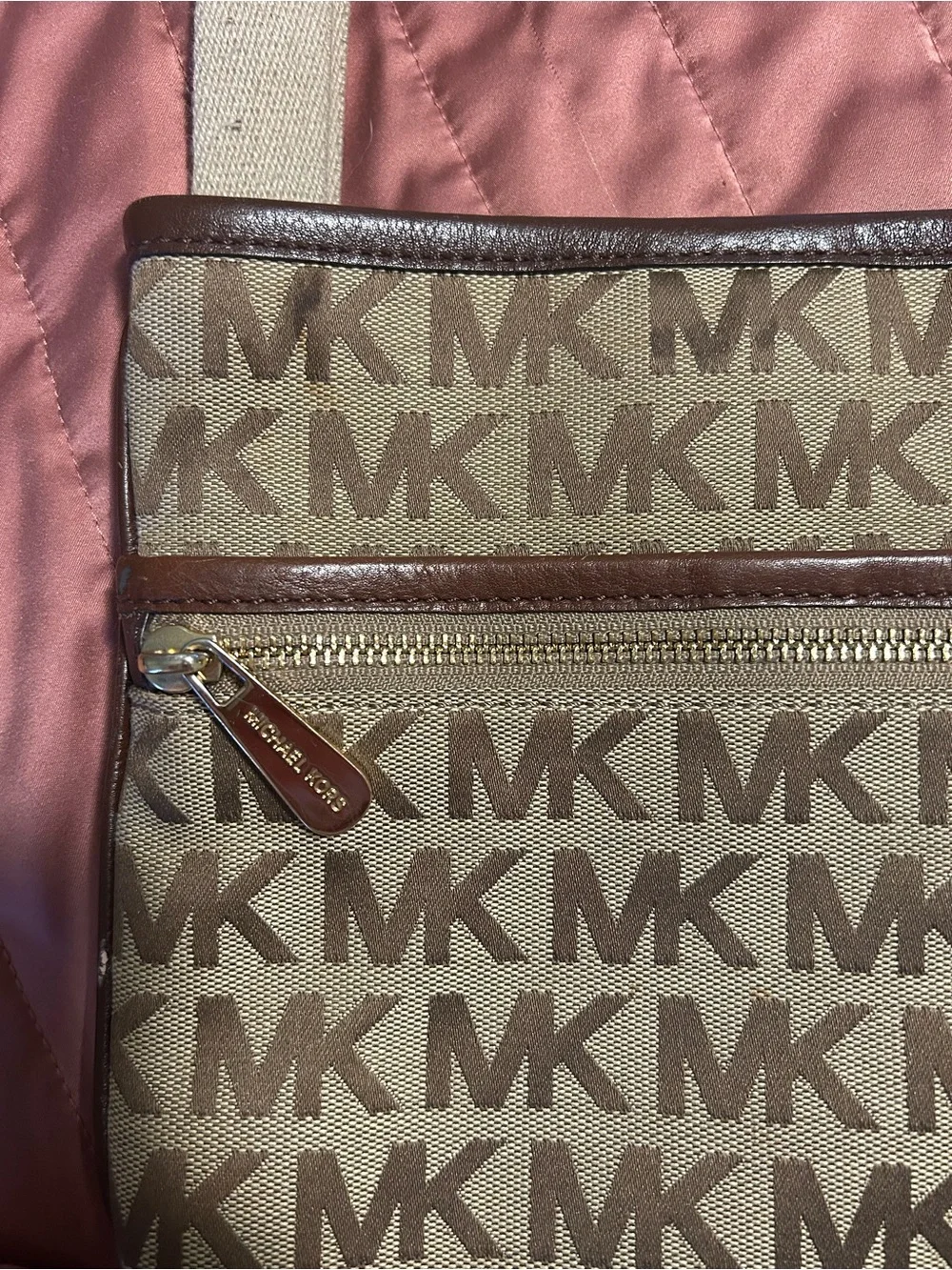 Michael Kors Beige and Brown MK Logo Crossbody Messenger